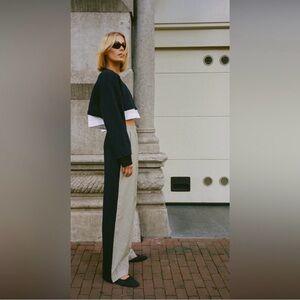 Zara Navy and Striped Elastic Waist Pants